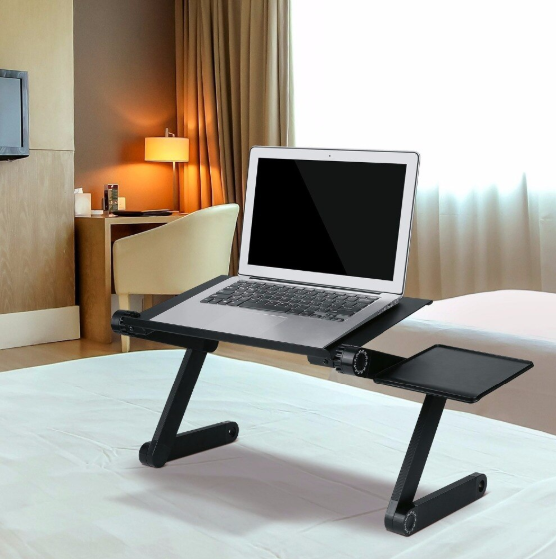 Mesa portátil multifuncional em alumínio, ajuste 360º + cooler.