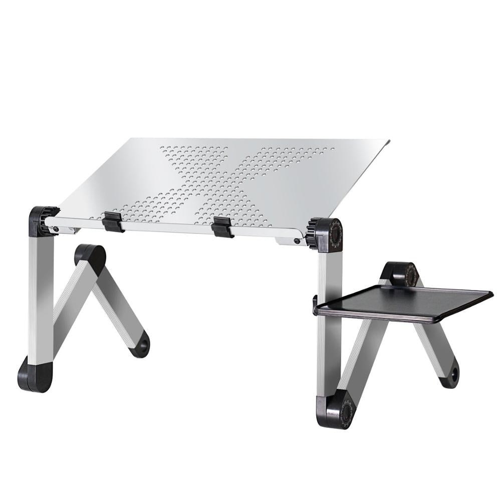 Mesa portátil multifuncional em alumínio, ajuste 360º + cooler.