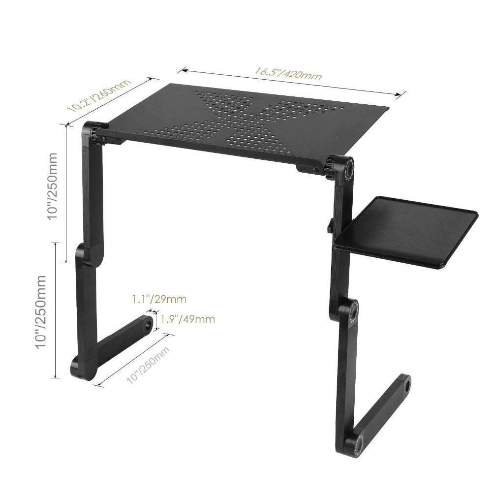 Mesa portátil multifuncional em alumínio, ajuste 360º + cooler.