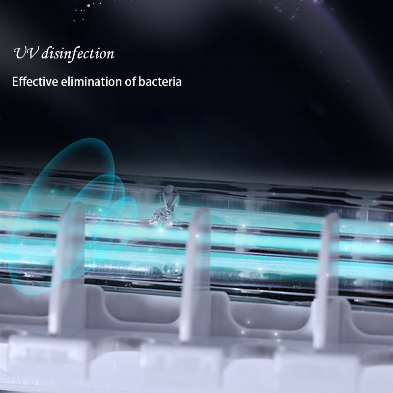 Dispensador 2 em 1 Luz UV Ultravioleta - Esterilizar bactérias em escovas + Dispensador de pasta automático.