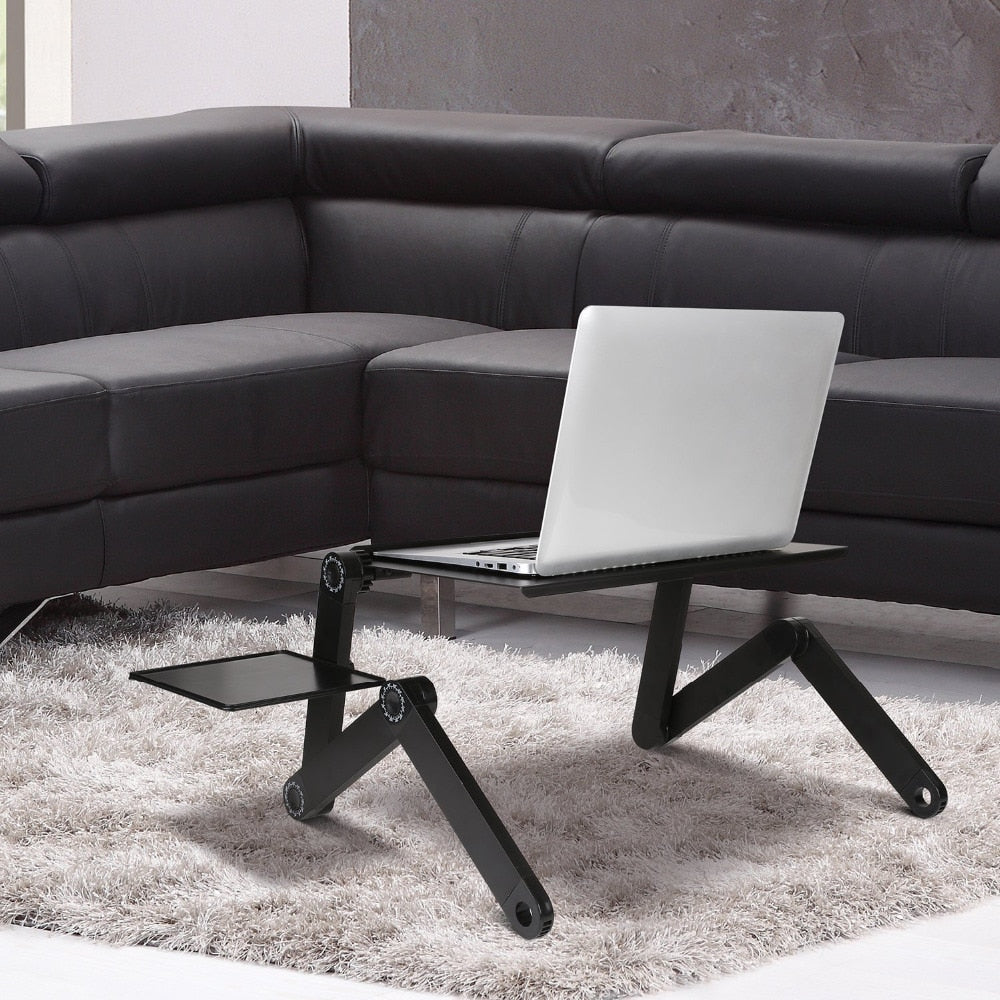 Mesa portátil multifuncional em alumínio, ajuste 360º + cooler.