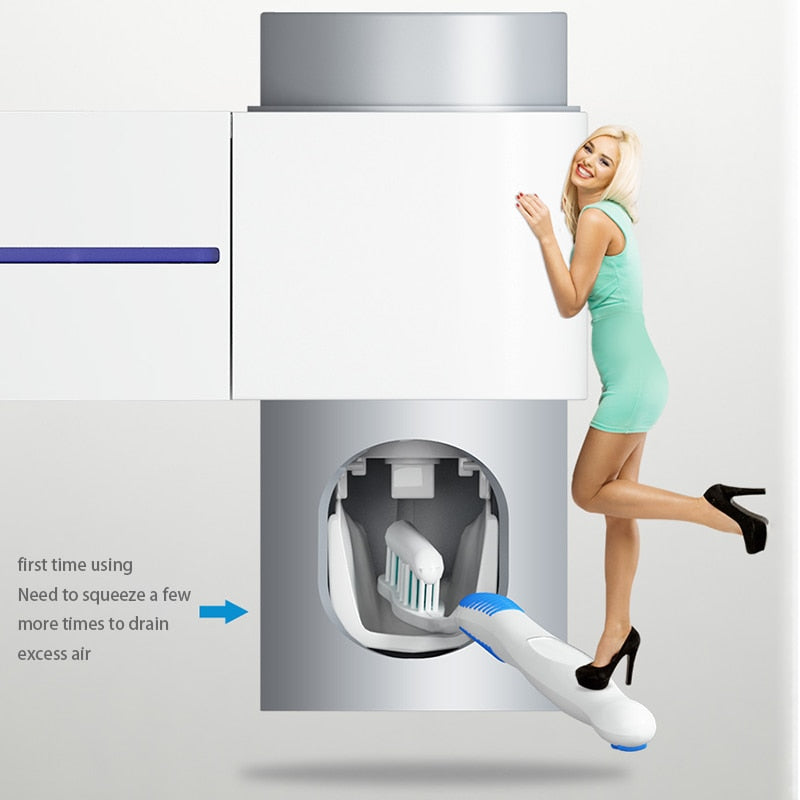 Dispensador 2 em 1 Luz UV Ultravioleta - Esterilizar bactérias em escovas + Dispensador de pasta automático.