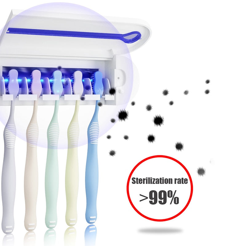 Dispensador 2 em 1 Luz UV Ultravioleta - Esterilizar bactérias em escovas + Dispensador de pasta automático.