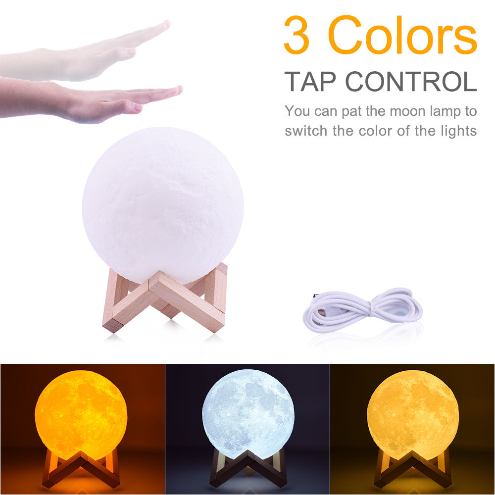 Luminária de lua 3D Recarregável 3 Modelos, 2 cores / 3 cores e 16 cores com Controle Remoto.