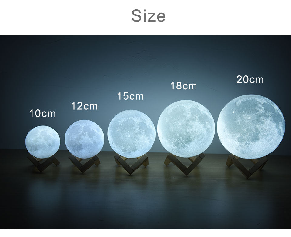 Luminária de lua 3D Recarregável 3 Modelos, 2 cores / 3 cores e 16 cores com Controle Remoto.