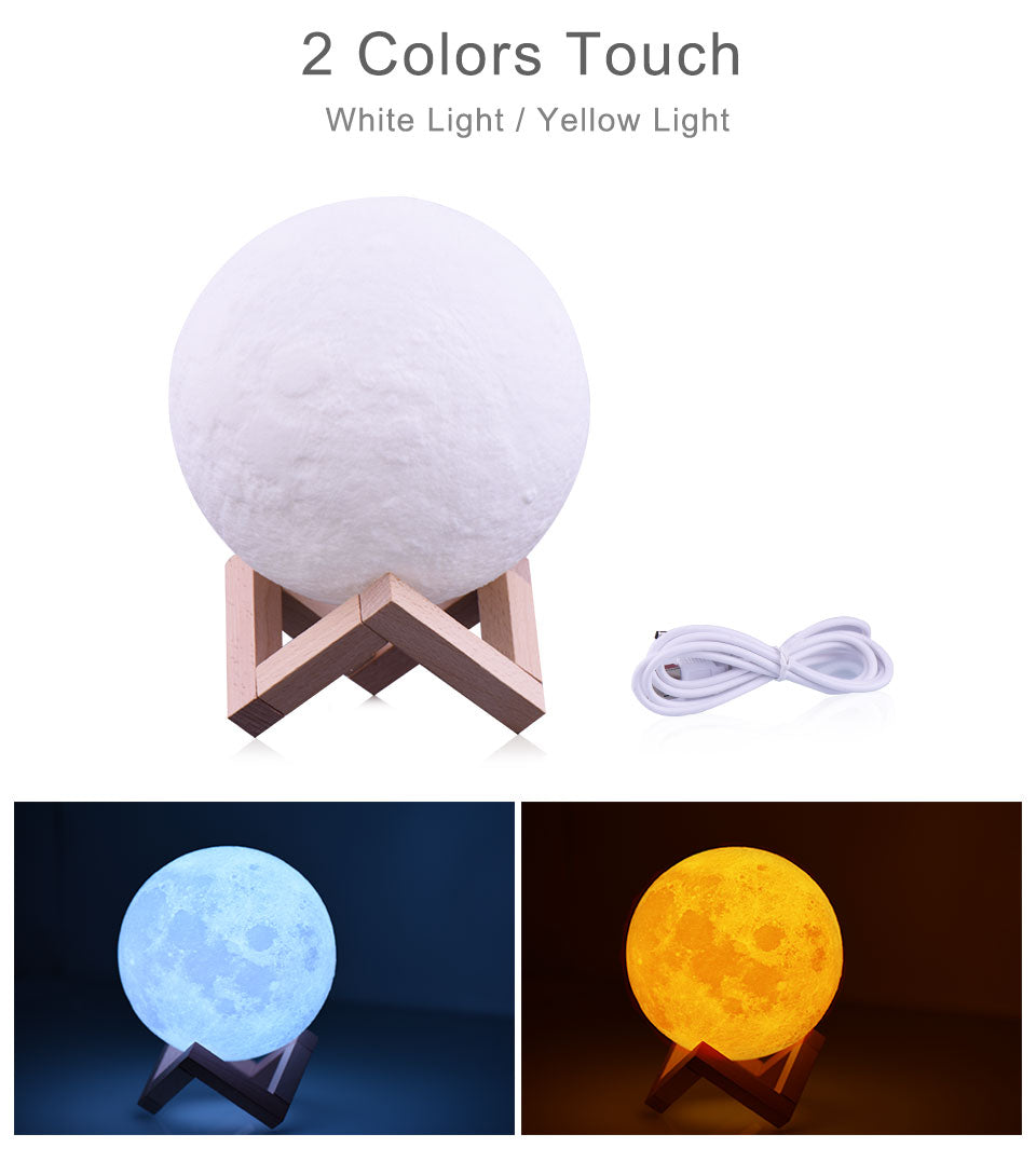 Luminária de lua 3D Recarregável 3 Modelos, 2 cores / 3 cores e 16 cores com Controle Remoto.