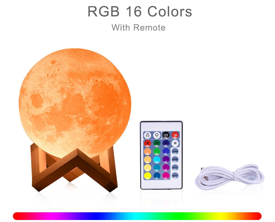 Luminária de lua 3D Recarregável 3 Modelos, 2 cores / 3 cores e 16 cores com Controle Remoto.
