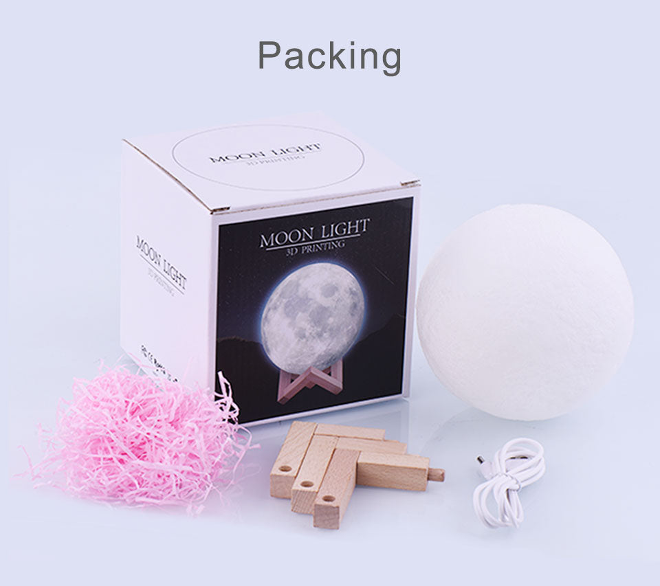 Luminária de lua 3D Recarregável 3 Modelos, 2 cores / 3 cores e 16 cores com Controle Remoto.