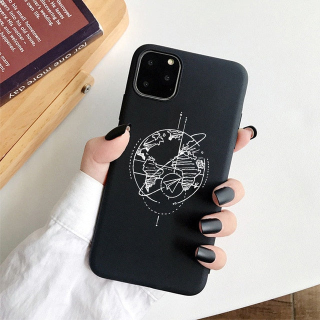 Planos populares de luxo mapa projetos caso telefone para iphone 11 pro xr x xs max 8 7 6s plus 5S se casos silicone macio capa preta