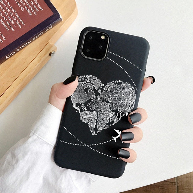 Planos populares de luxo mapa projetos caso telefone para iphone 11 pro xr x xs max 8 7 6s plus 5S se casos silicone macio capa preta