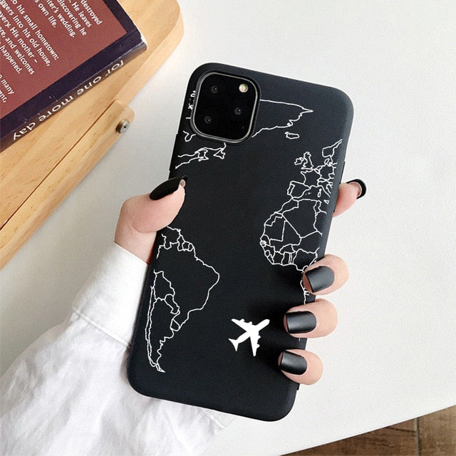 Planos populares de luxo mapa projetos caso telefone para iphone 11 pro xr x xs max 8 7 6s plus 5S se casos silicone macio capa preta