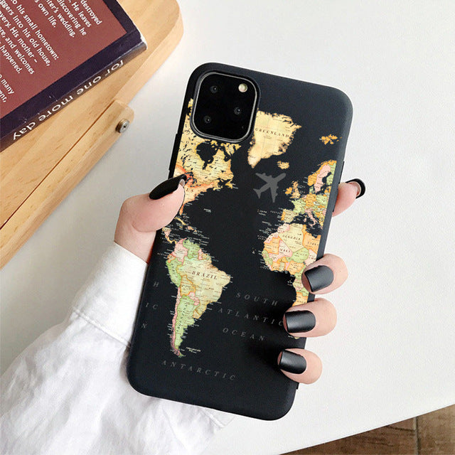 Planos populares de luxo mapa projetos caso telefone para iphone 11 pro xr x xs max 8 7 6s plus 5S se casos silicone macio capa preta