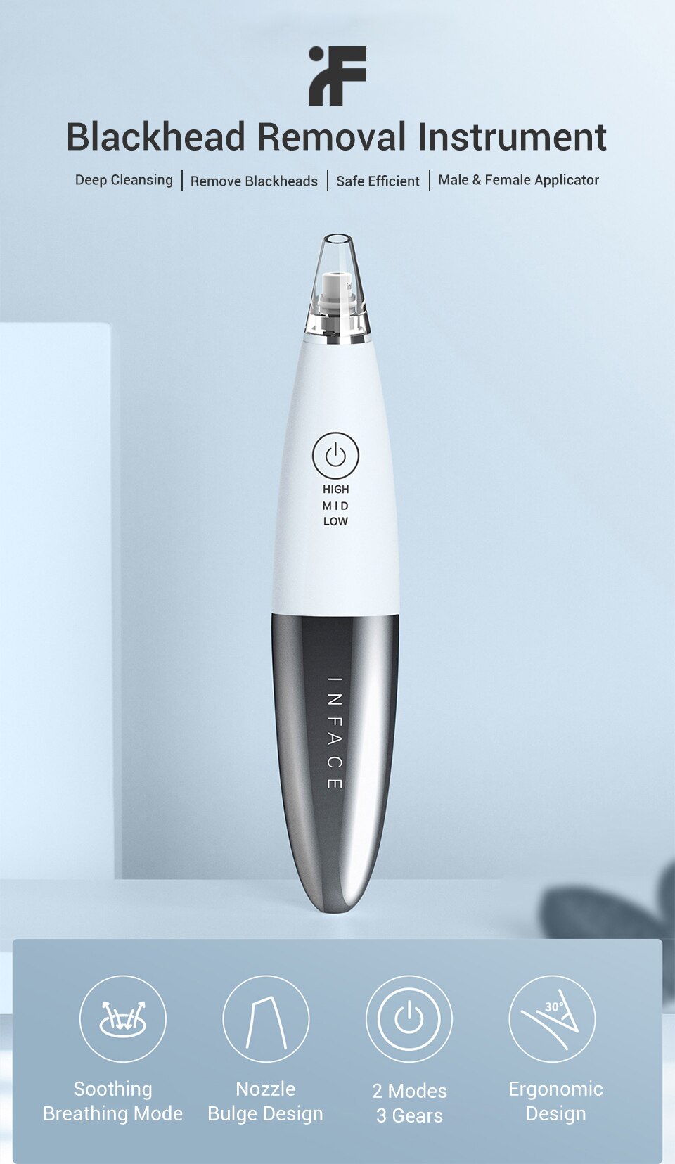 Inface eléctrico Eliminador de espinillas faciales e aspiradora de punto negro.