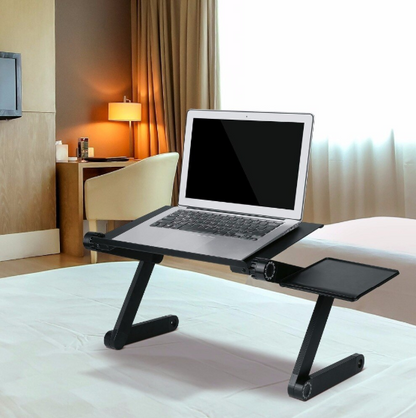 Mesa portátil multifuncional em alumínio, ajuste 360º  +  cooler.