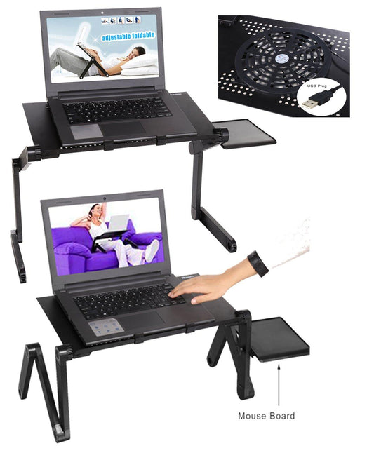 Mesa portátil multifuncional em alumínio, ajuste 360º  +  cooler.