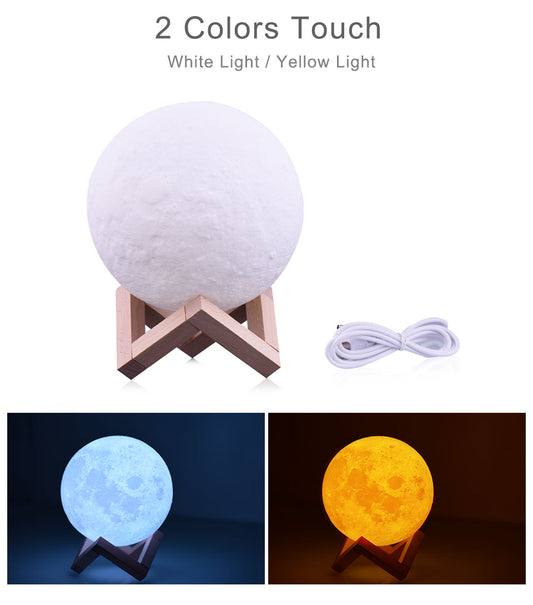 Luminária de lua 3D  Recarregável 3 Modelos, 2 cores / 3 cores e 16 cores  com Controle Remoto.